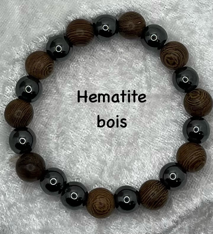 Bracelet Pierre Naturelle - Hématite, Bois
