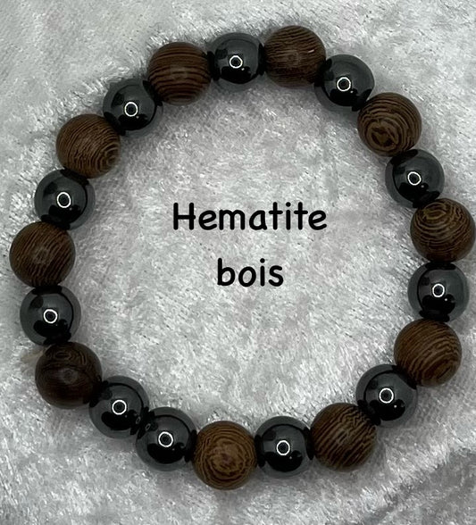 Bracelet Pierre Naturelle - Hématite, Bois