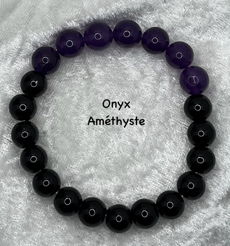 Bracelets Pierres Naturelles (10 mm) - Onyx, Améthyste