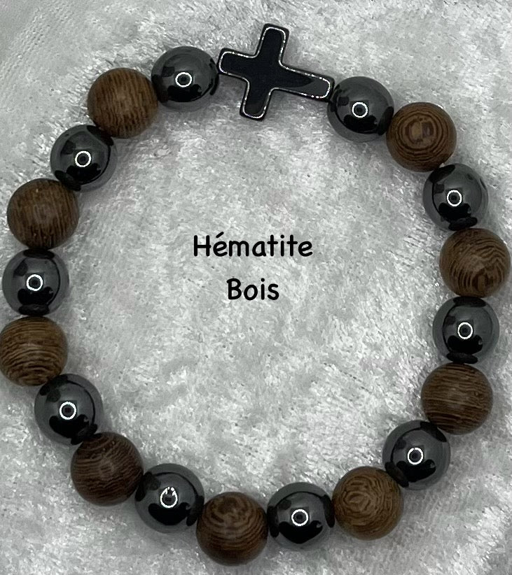 Bracelet Pierre Naturelle (10 mm) - Hématite - Bois