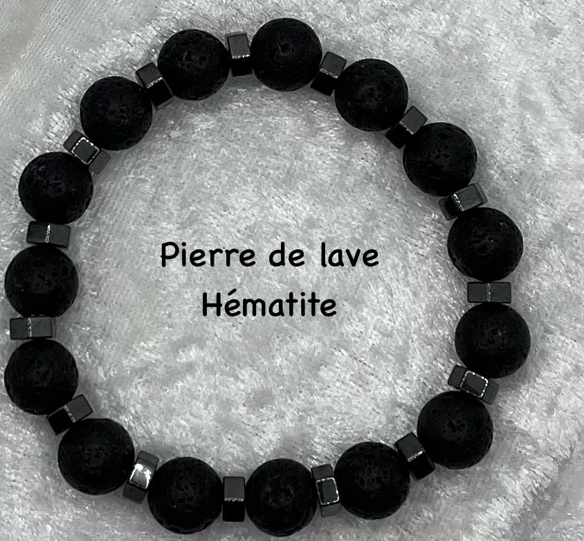 Bracelet Pierre Naturelle - Pierre de Lave, Hématite