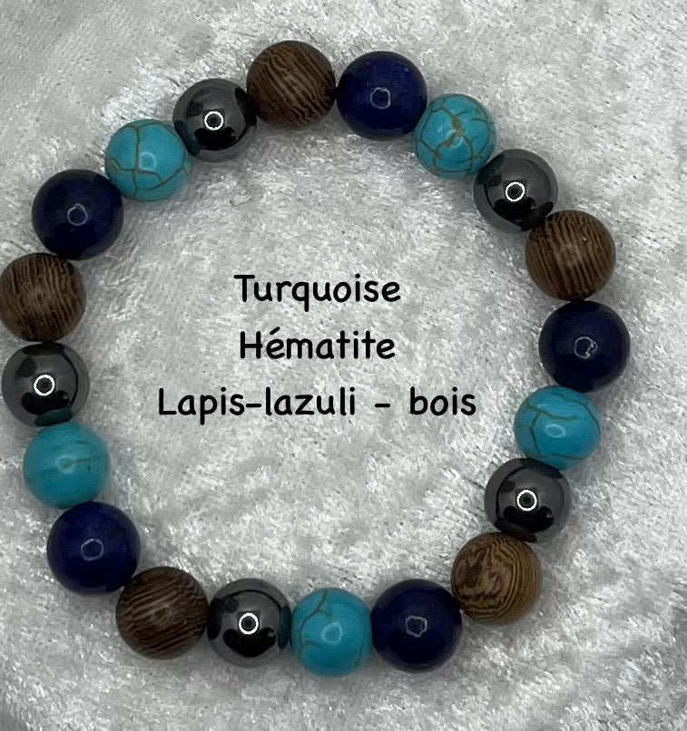Bracelet Pierre Naturelle - Turquoise, Hématite, Lapis lazuli