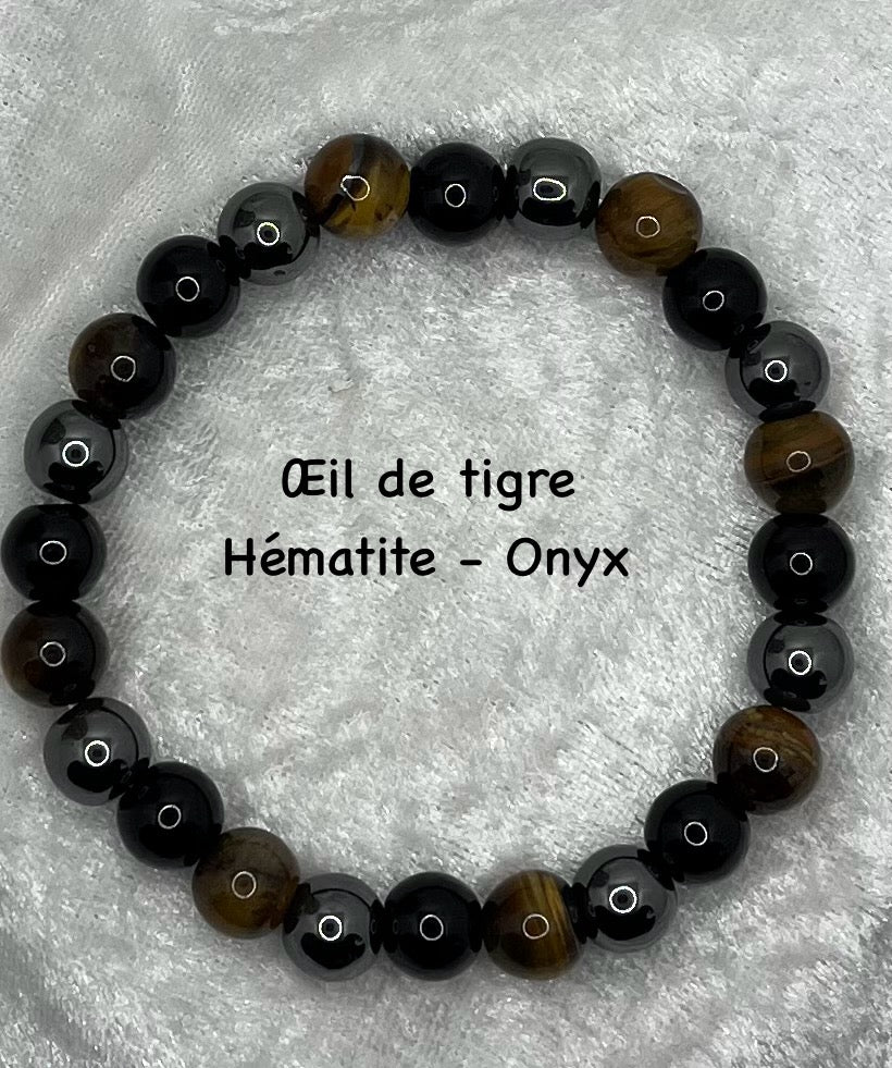 Bracelet Pierre Naturelle - Oeil de tigre - Hématite - Onyx