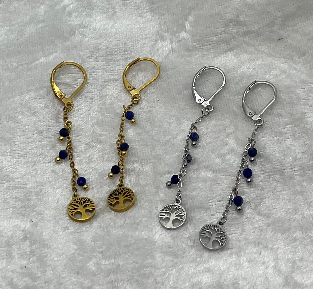 Boucles d'oreilles chic avec Pendentif orné d'un arbre de vie - Doré ou Argenté