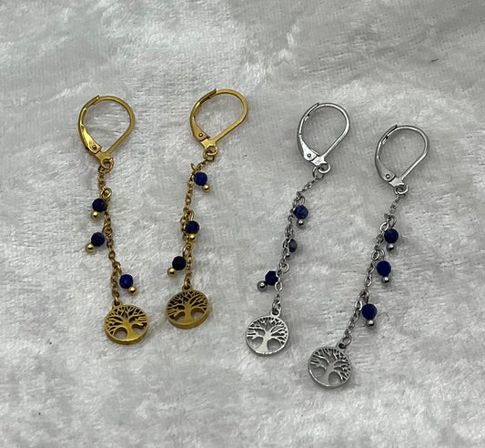 Boucles d'oreilles chic avec Pendentif orné d'un arbre de vie - Doré ou Argenté