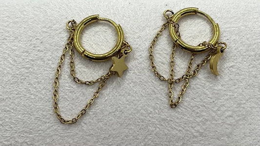 Boucles d'oreilles créoles Femme élégante pendentif - Acier inoxydable - Doré