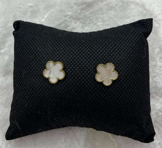 Boucles d'oreilles Femme Style Fleur et nacre - Acier inoxydable - Doré