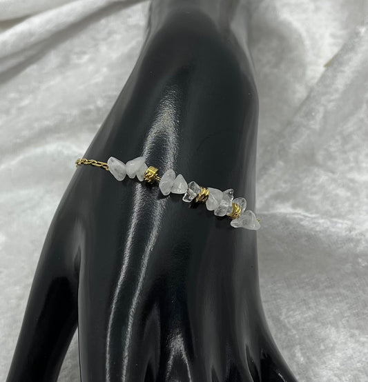 Bracelet Chaine fine Femme Chic Orné de Pierres naturelles Cristal - Acier Inoxydable doré