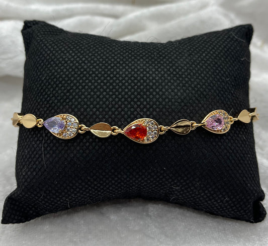 Bracelet élégant Femme avec ces strass de couleur brillant - Acier Inoxydable - Doré