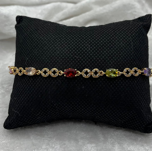 Bracelet Chic Femme avec ses strass brillant de couleur - Acier Inoxydable Doré
