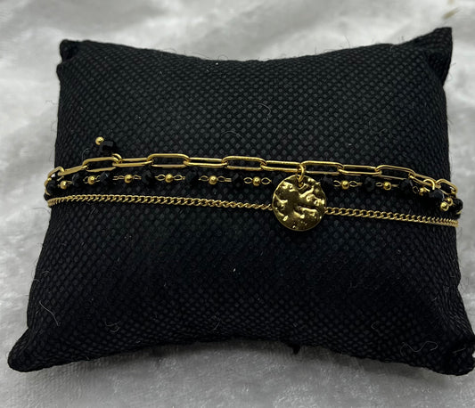 Bracelet Femme 3 Chaines et pendentif très chic Mode - Acier inoxydable doré