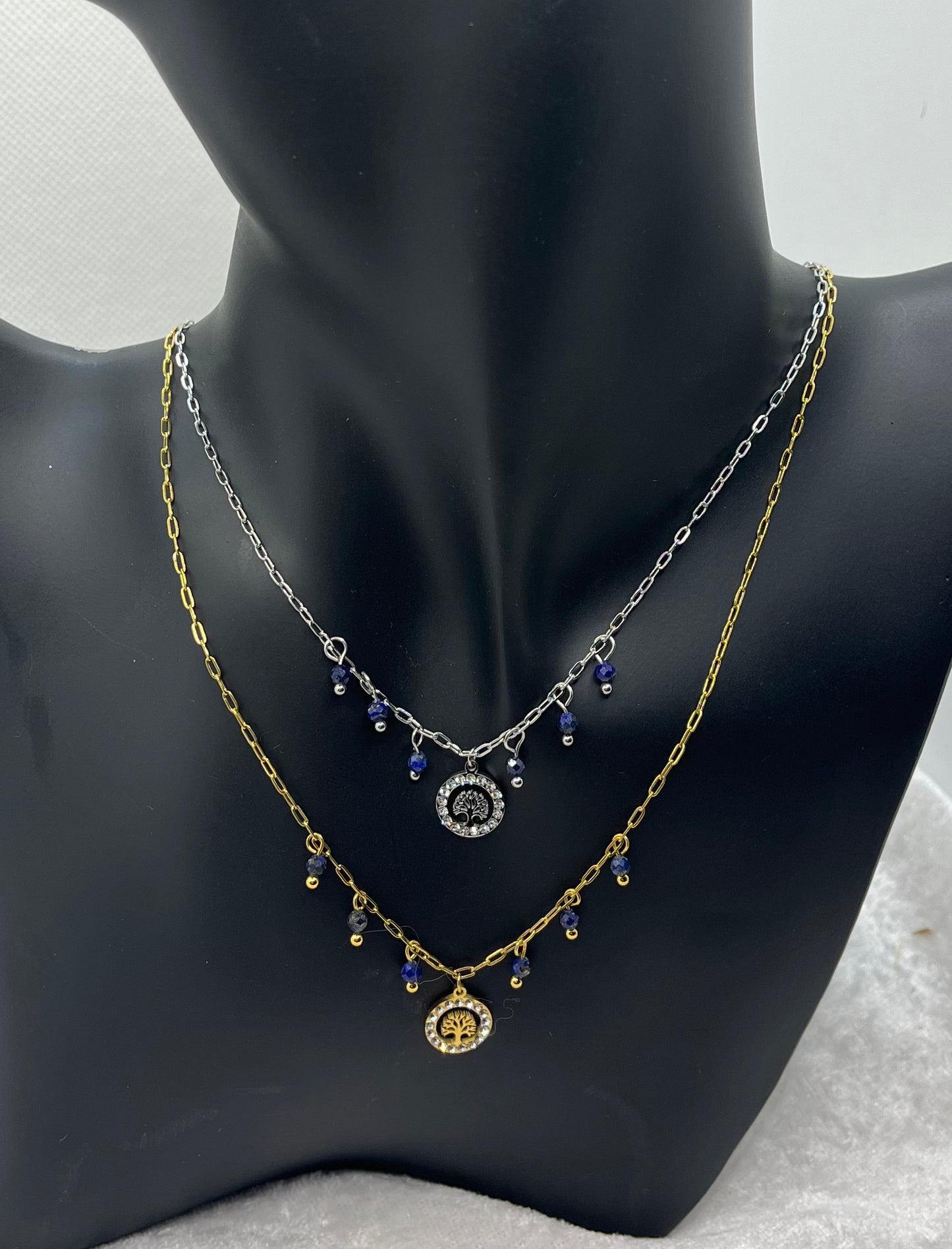 Collier Femme Chaine fine pendentif Arbre de vie Ornés de Strass brillant - Acier inoxydable Doré ou en Argenté