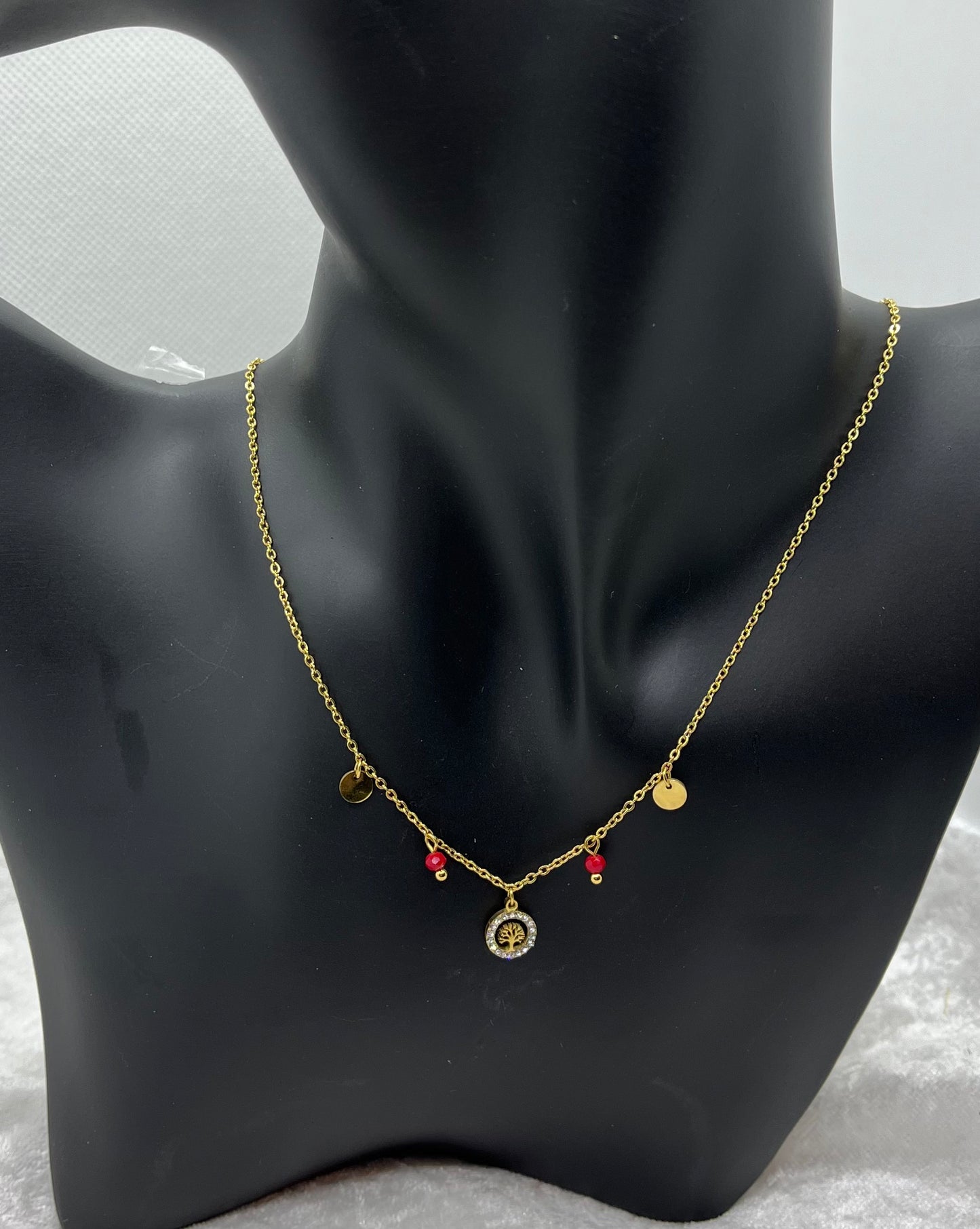 Collier Femme  chaine fine Pendentif Arbre de vie ornés de strass - Acier inoxydable - Doré