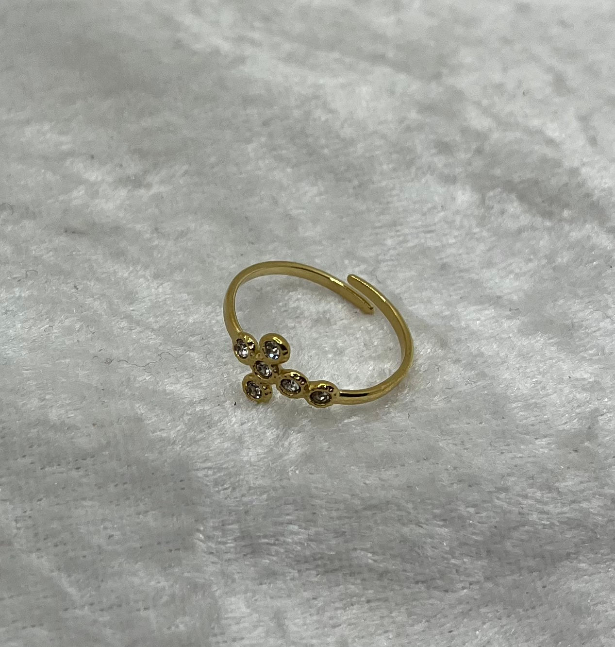 Bague en Acier inoxydable ajustable avec croix orné de strass - Doré