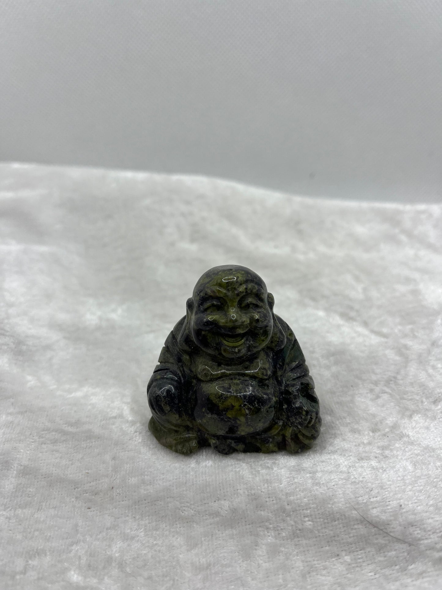 Statuette Bouddha rieur en Pierre Naturelle - Aventurine verte -Oeil de Taureau - Granite vert