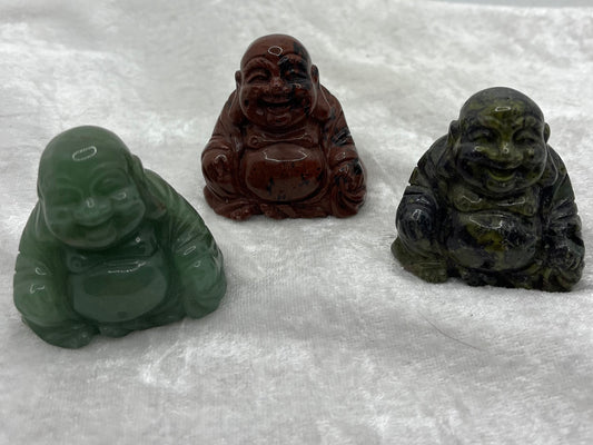 Statuette Bouddha rieur en Pierre Naturelle - Aventurine verte -Oeil de Taureau - Granite vert