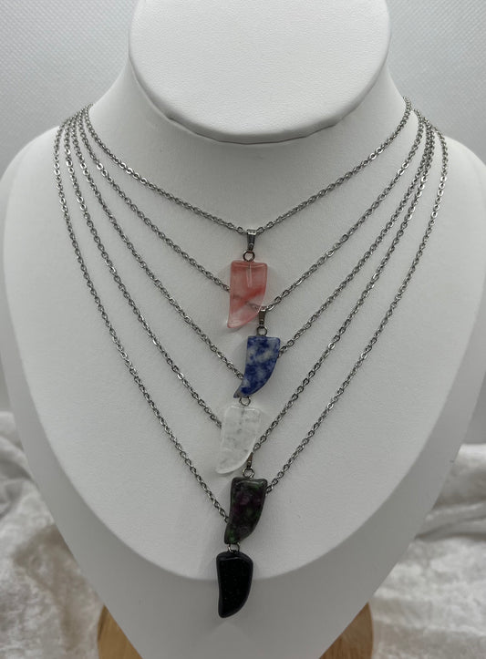 Collier Chaine  En Acier inoxydable Argenté - Pendentif pointe en Pierre Naturelle