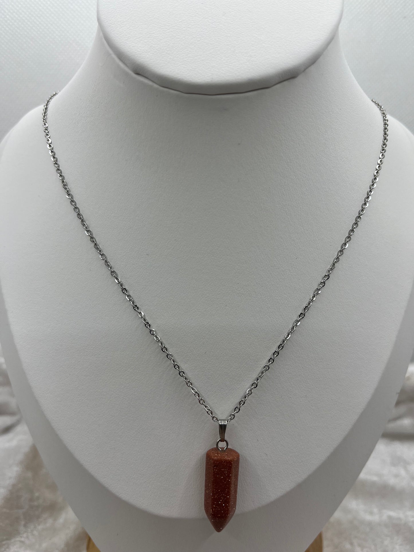 Collier Chaine en Acier Inoxydable Argenté - Pendentif Crayon Pierre naturelle