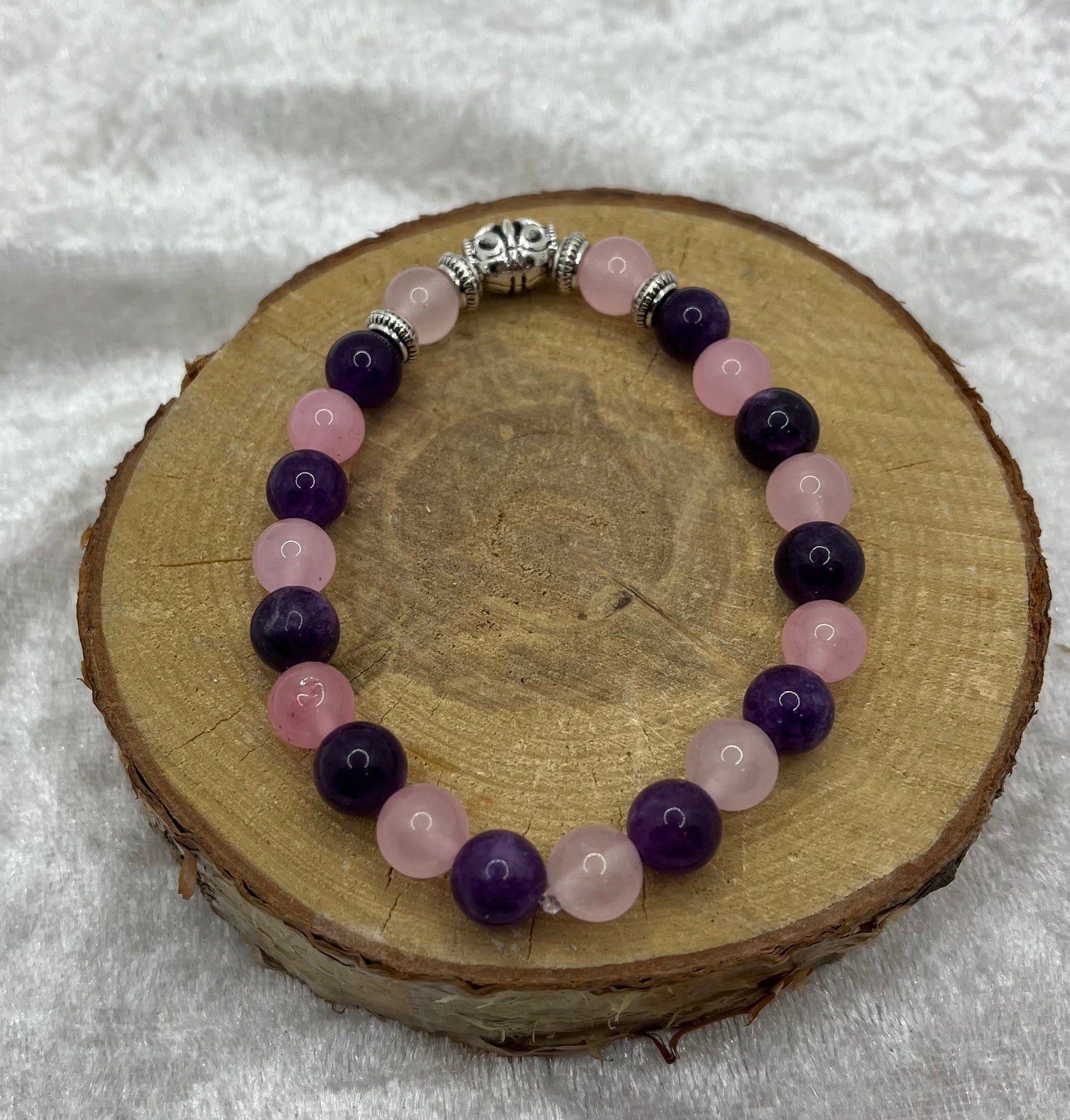 Bracelet " Amour et Spiritualité " en Améthyste et Quartz Rose