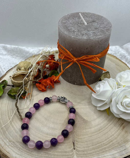 Bracelet " Amour et Spiritualité " en Améthyste et Quartz Rose
