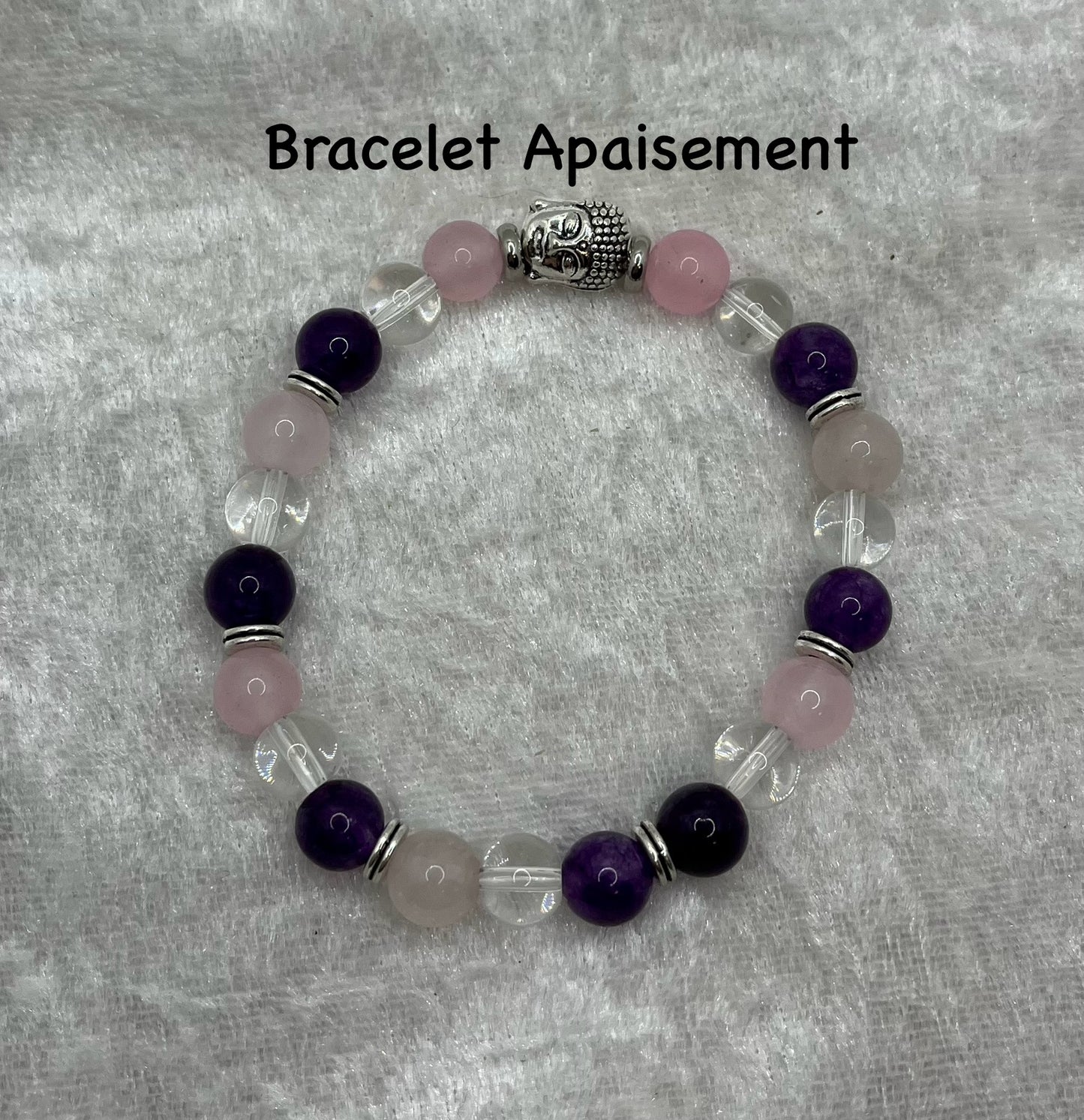 Bracelet Apaisement - Pierres Naturelles - Quartz Rose, Améthyste, Cristal de Roche - Bouddha