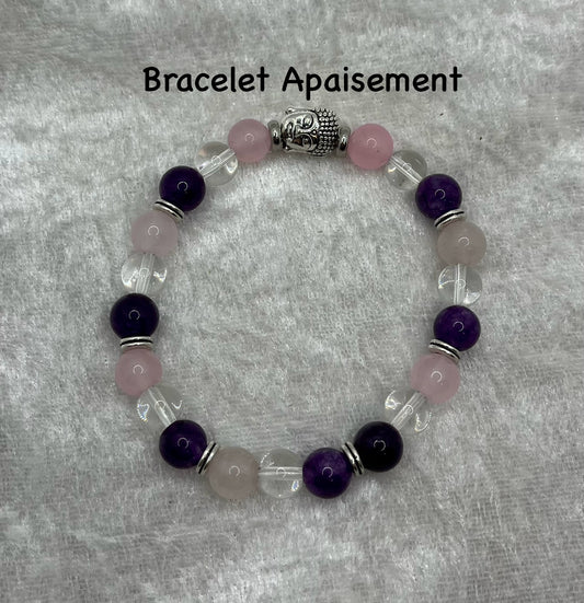 Bracelet Apaisement - Pierres Naturelles - Quartz Rose, Améthyste, Cristal de Roche - Bouddha