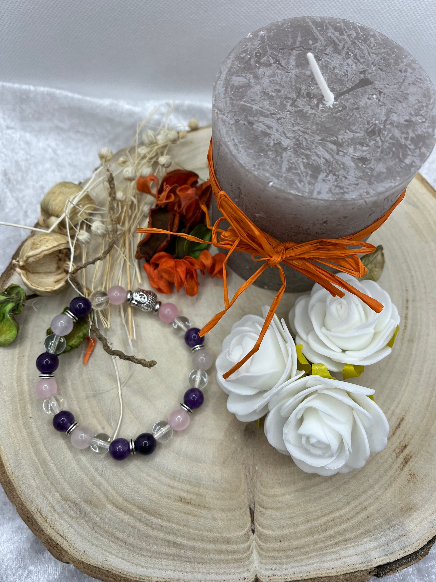 Bracelet Apaisement - Pierres Naturelles - Quartz Rose, Améthyste, Cristal de Roche - Bouddha