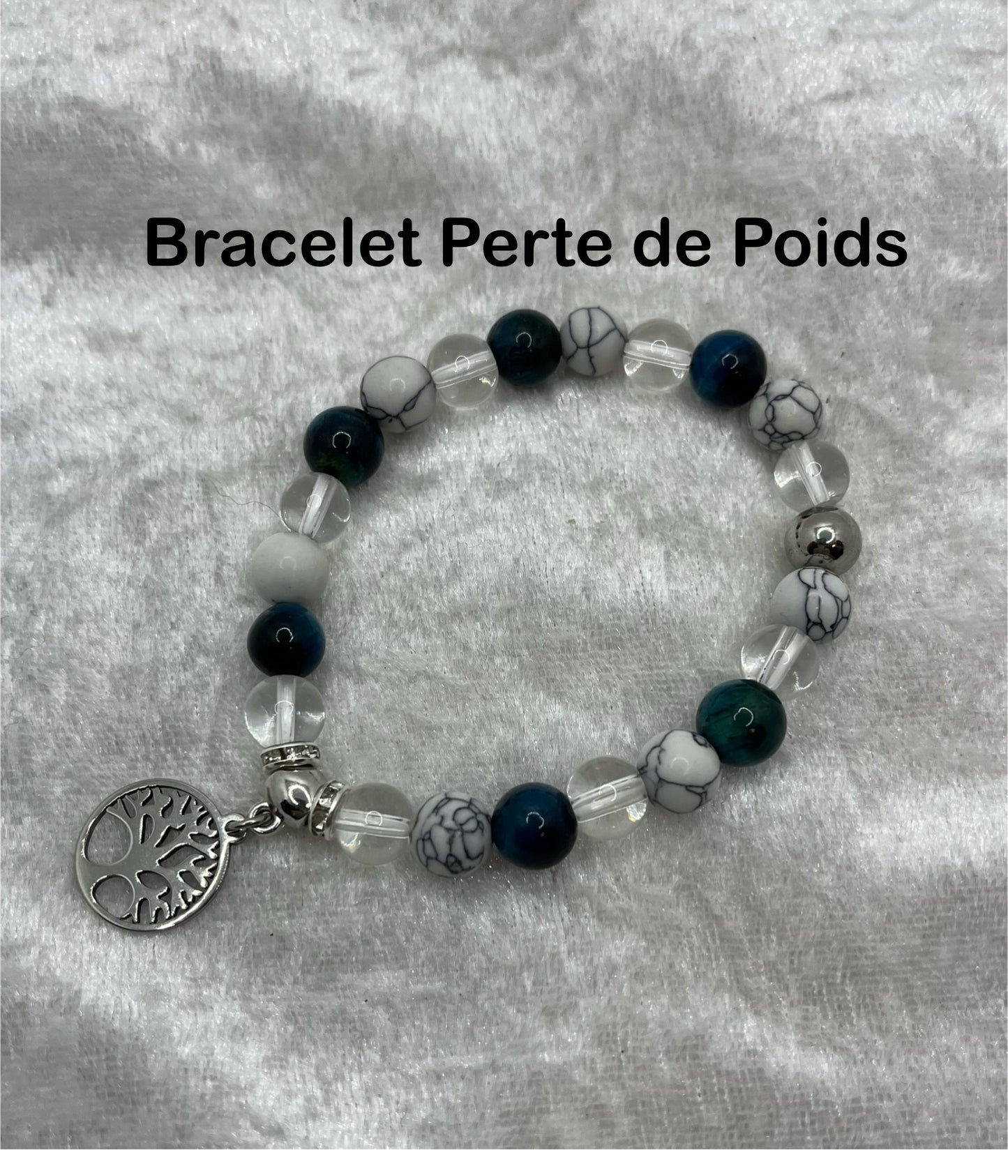 Bracelet Perte de Poids - Pierres Naturelles Apatite - Howlite et Cristal de Roche - Pendentif Arbre de vie