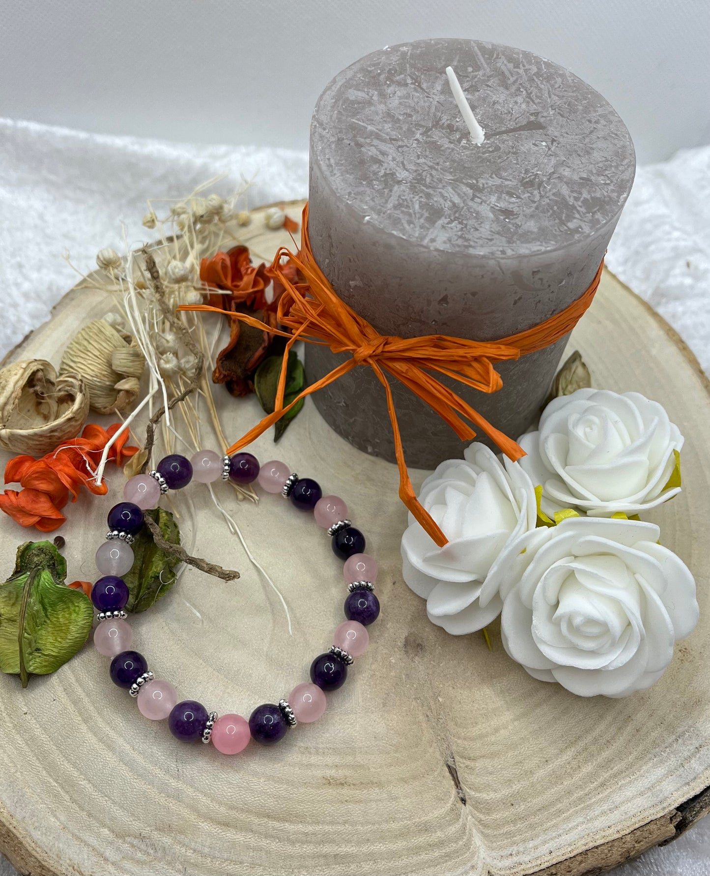 Bracelet Stress et Angoisse en Pierre Naturelle Quartz Rose et Améthyste - Fait Main