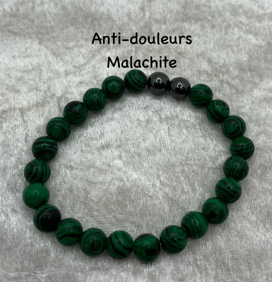 Bracelet Anti Douleur - en Malachite et Hématite
