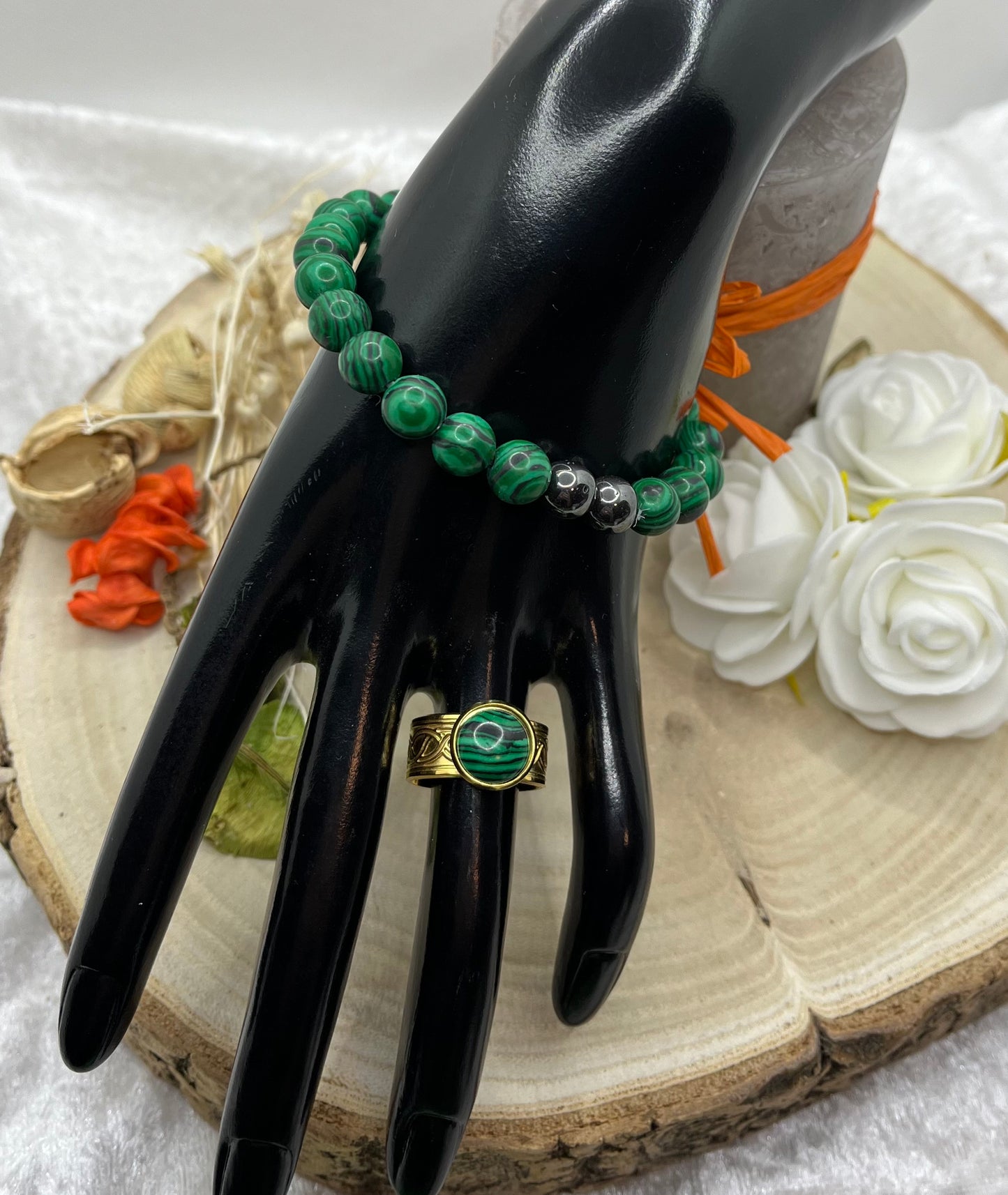 Bracelet Anti Douleur - en Malachite et Hématite