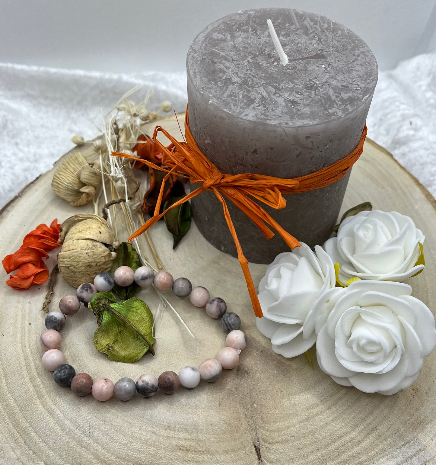 Bracelet en Pierre Naturelle en JASPE ZEBRE ROSE - Fait main