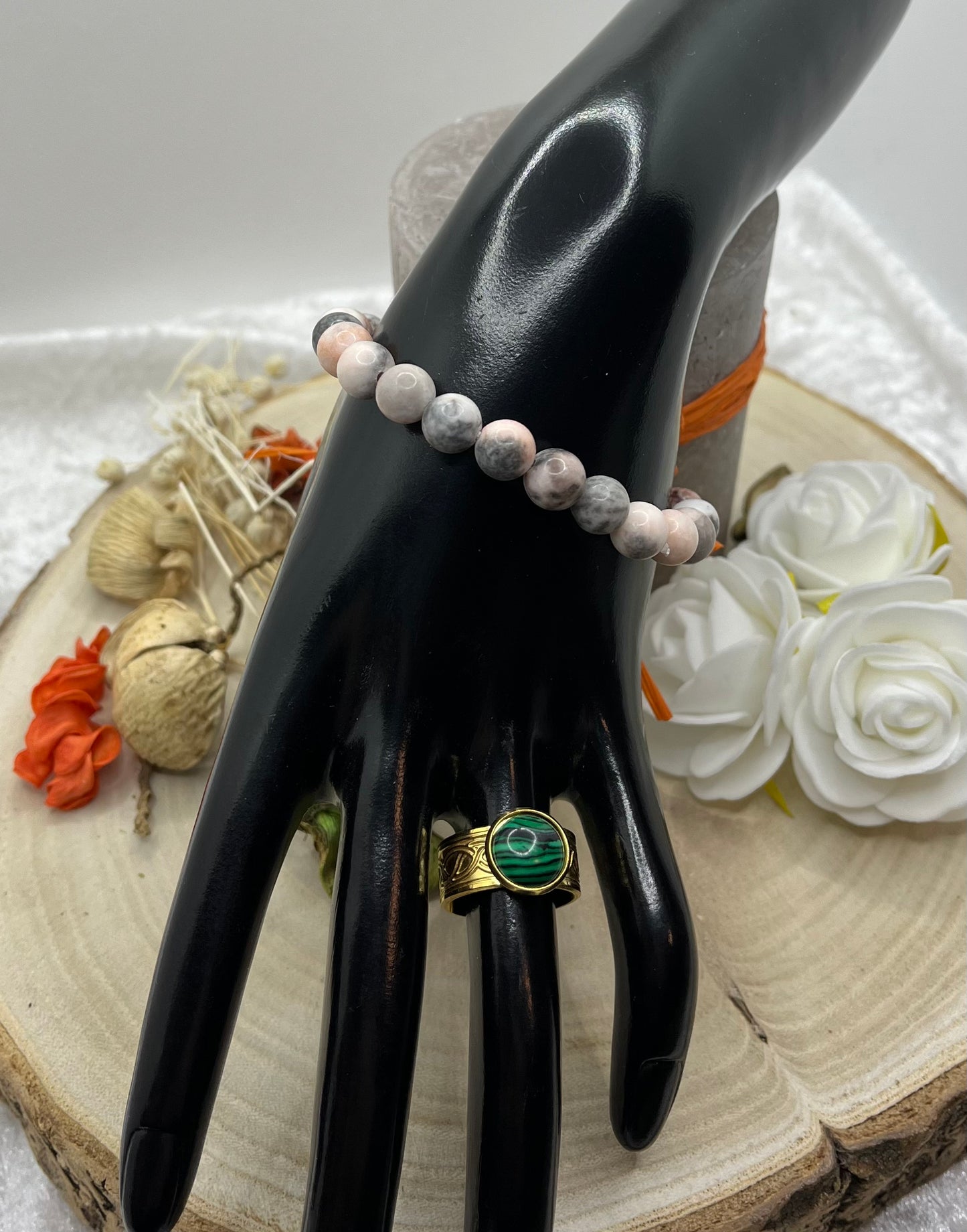 Bracelet en Pierre Naturelle en JASPE ZEBRE ROSE - Fait main