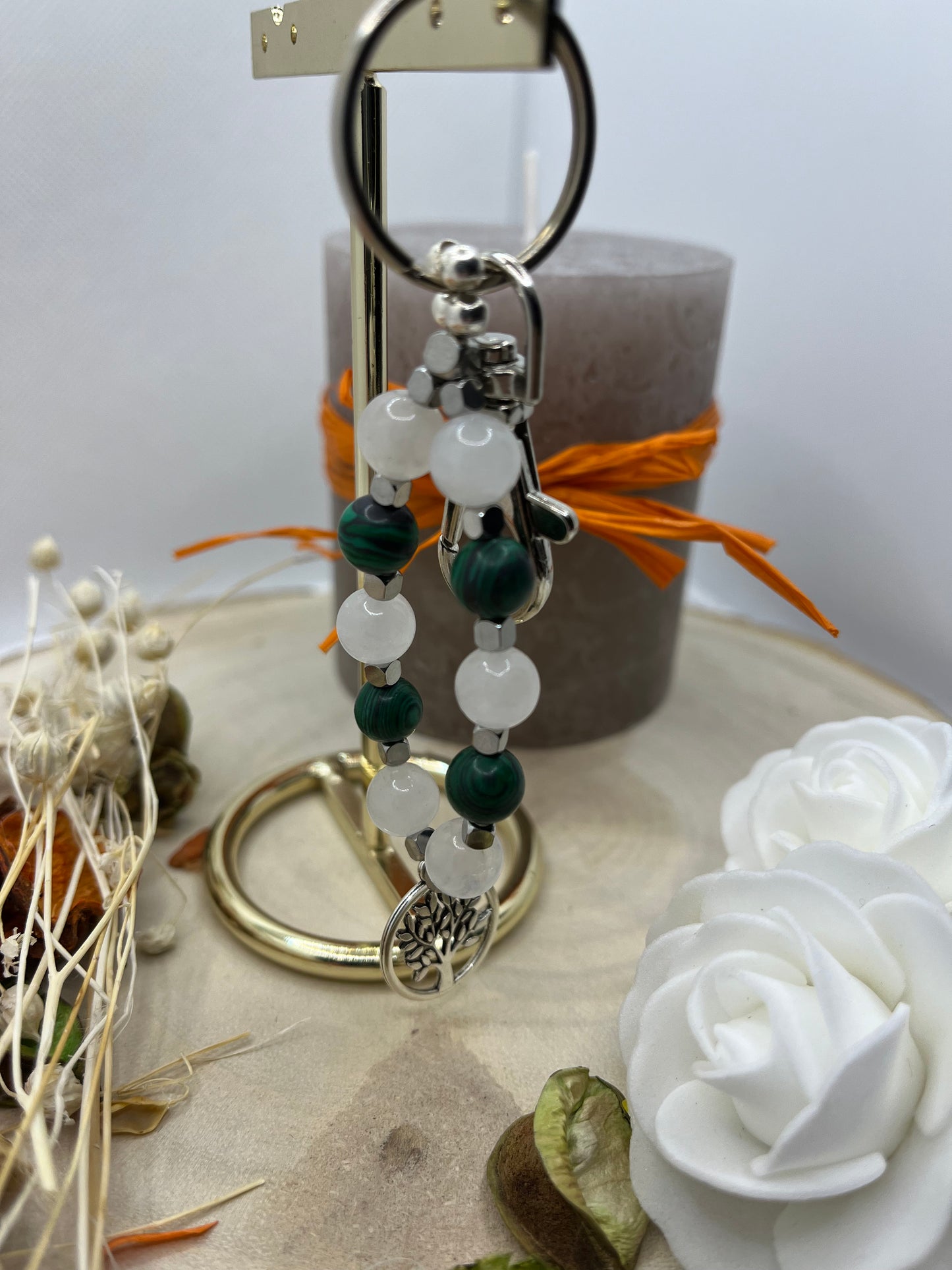 Porte Clés - Malachite - Pierre de Lune - Arbre de Vie