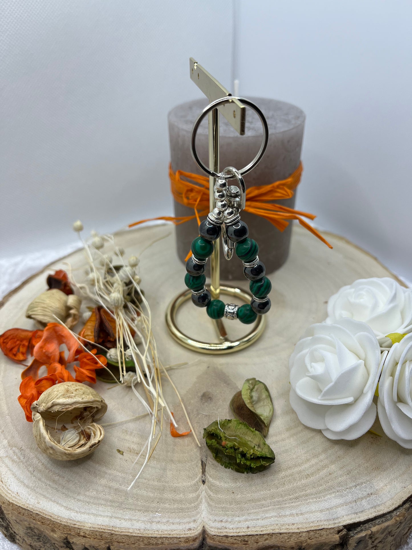 Porte Clé - Malachite - Hématite -Fait Main