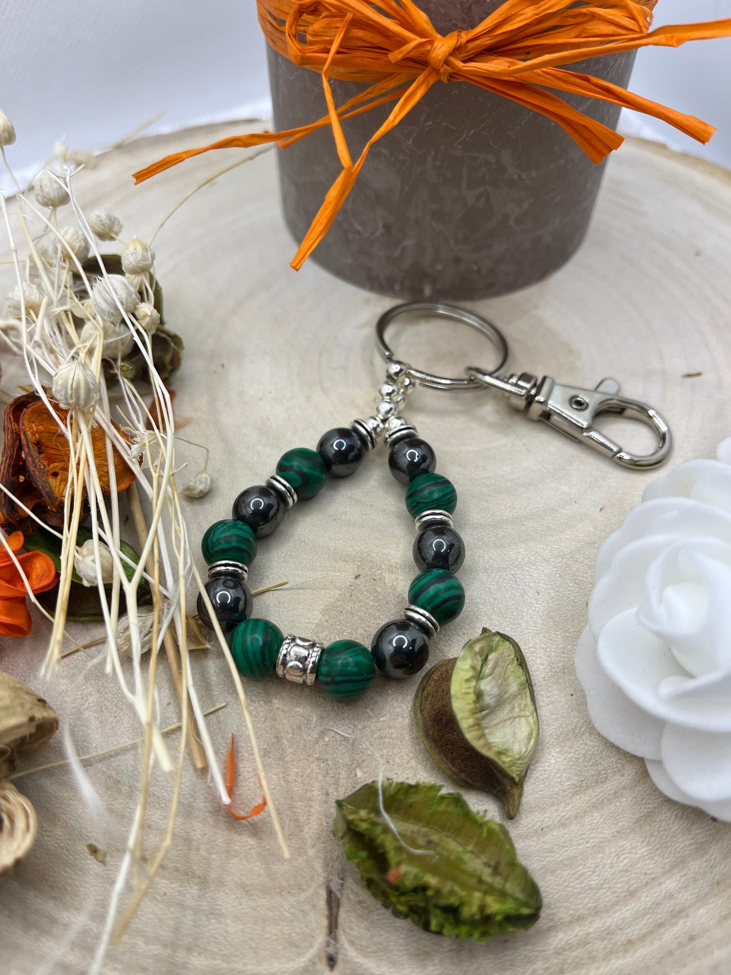 Porte Clé - Malachite - Hématite -Fait Main