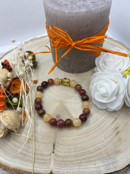 Bracelet Porte Bonheur - Citrine - Grenat - sable du soleil - Oeil de tigre - " Fait Main "