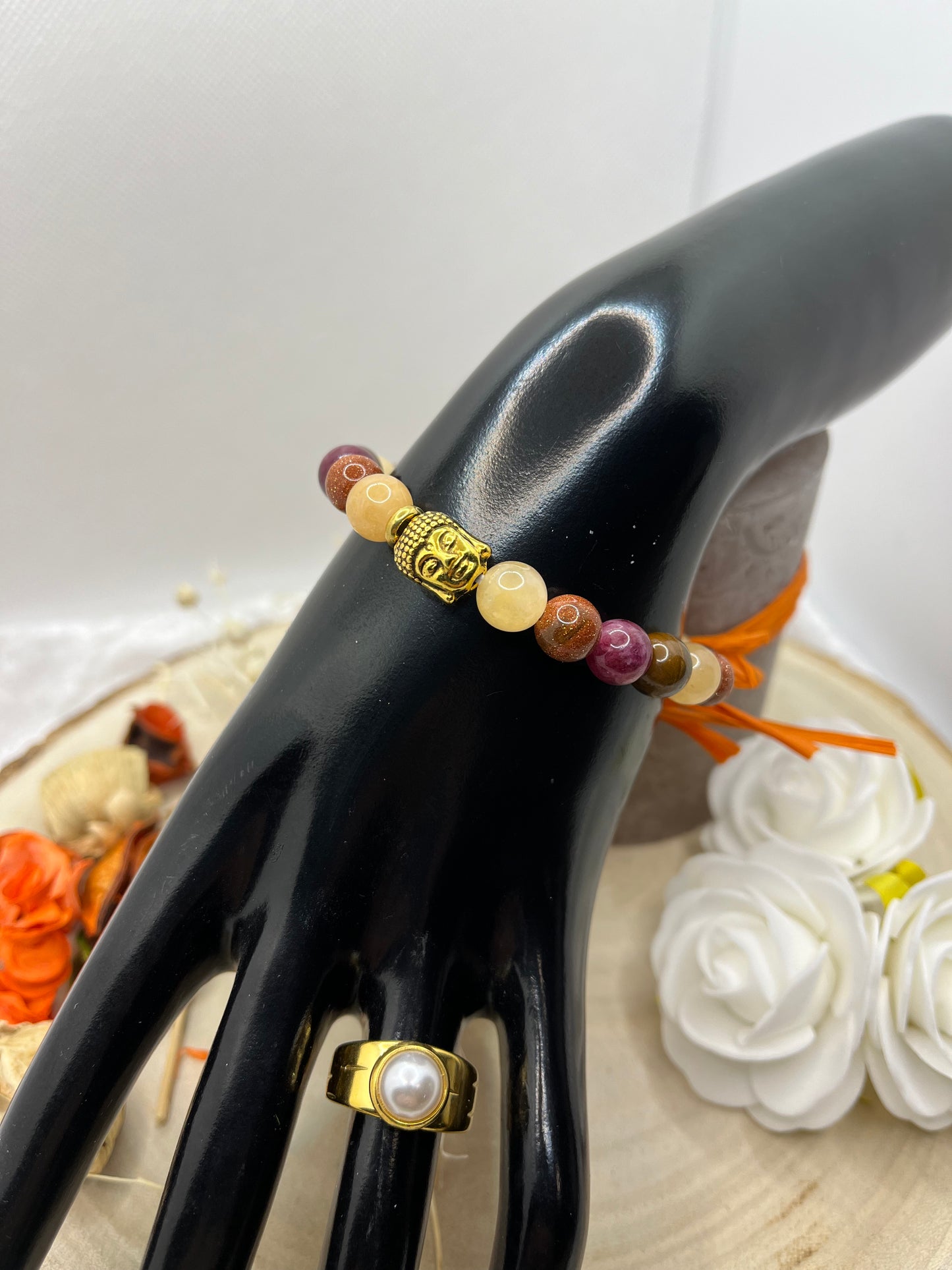 Bracelet Porte Bonheur - Citrine - Grenat - sable du soleil - Oeil de tigre - " Fait Main "