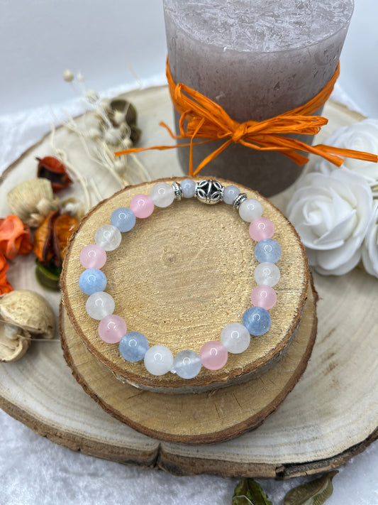 Bracelet Triples Protections - Pierre de Lune, Aigue Marine, Quartz Rose - Fait Main