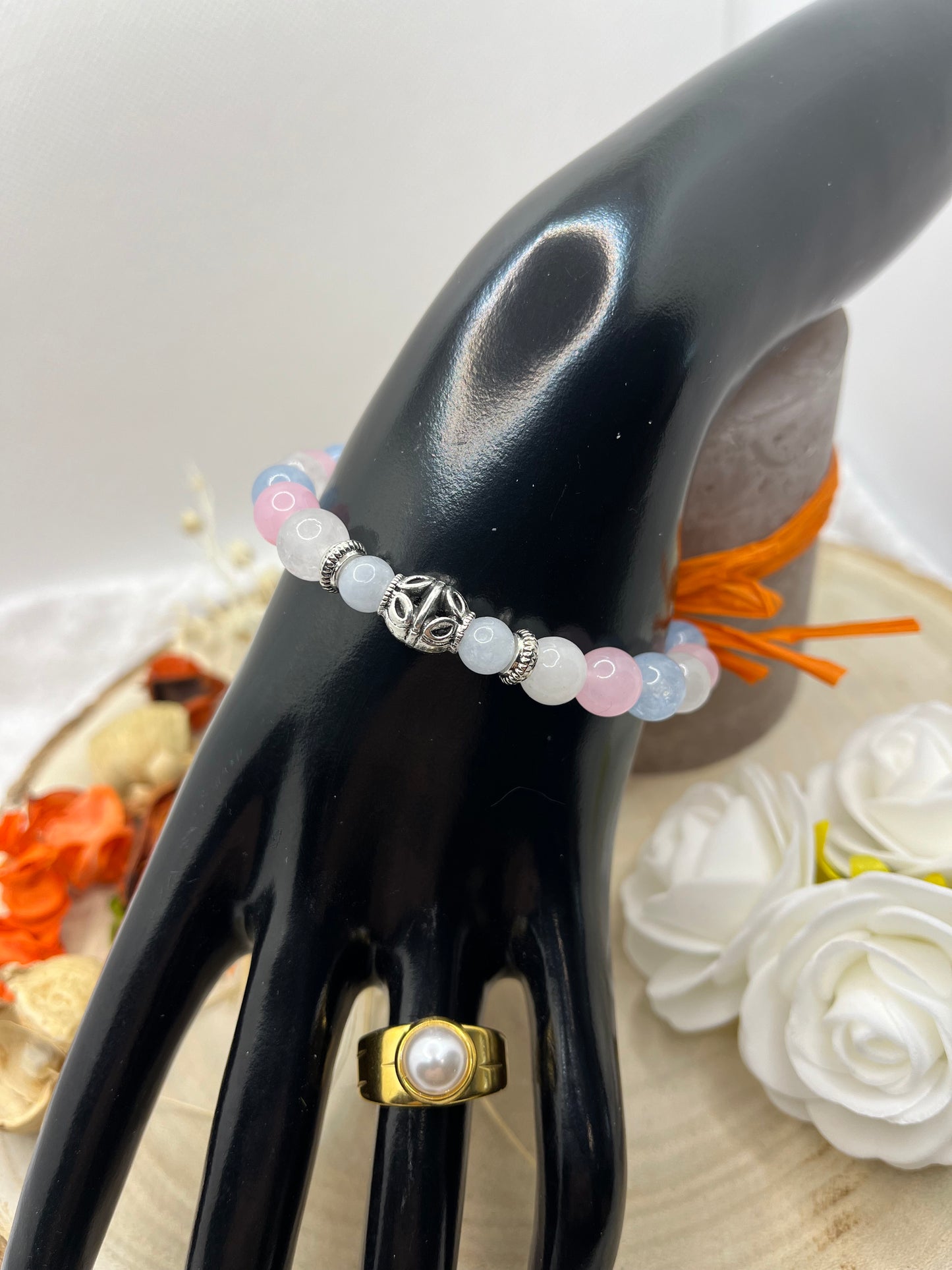 Bracelet Triples Protections - Pierre de Lune, Aigue Marine, Quartz Rose - Fait Main