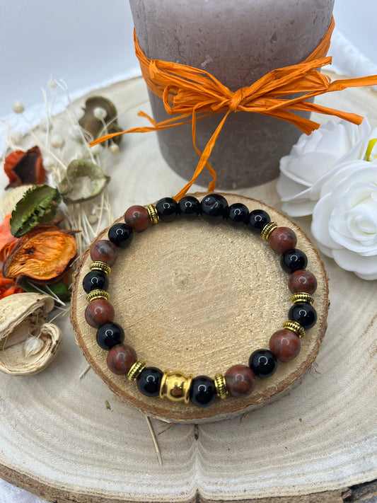 Bracelets Pierres Naturelles "Force, courage, protection et Ancrage" - Jaspe Rouge et Onyx - Fait Main