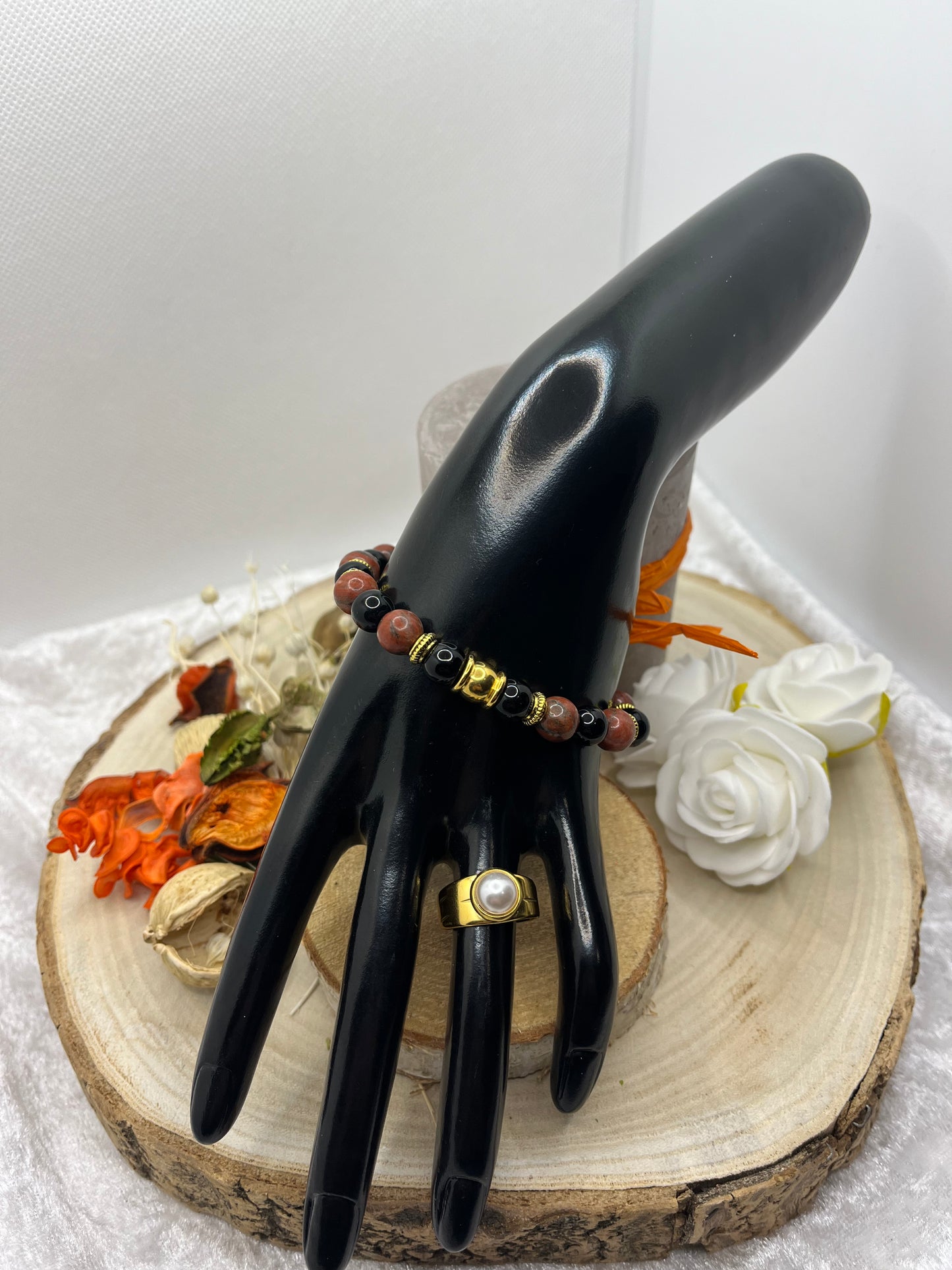 Bracelets Pierres Naturelles "Force, courage, protection et Ancrage" - Jaspe Rouge et Onyx - Fait Main
