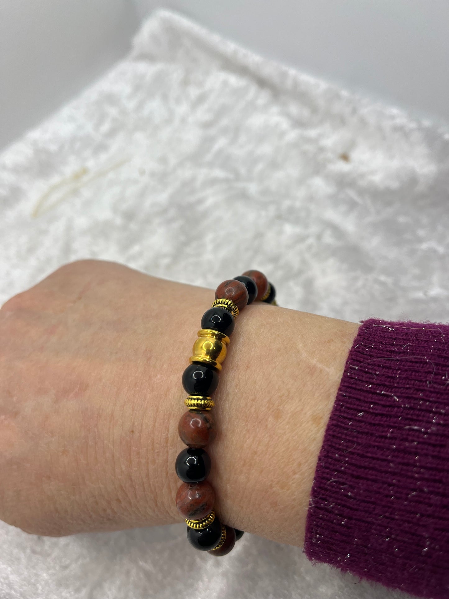 Bracelets Pierres Naturelles "Force, courage, protection et Ancrage" - Jaspe Rouge et Onyx - Fait Main