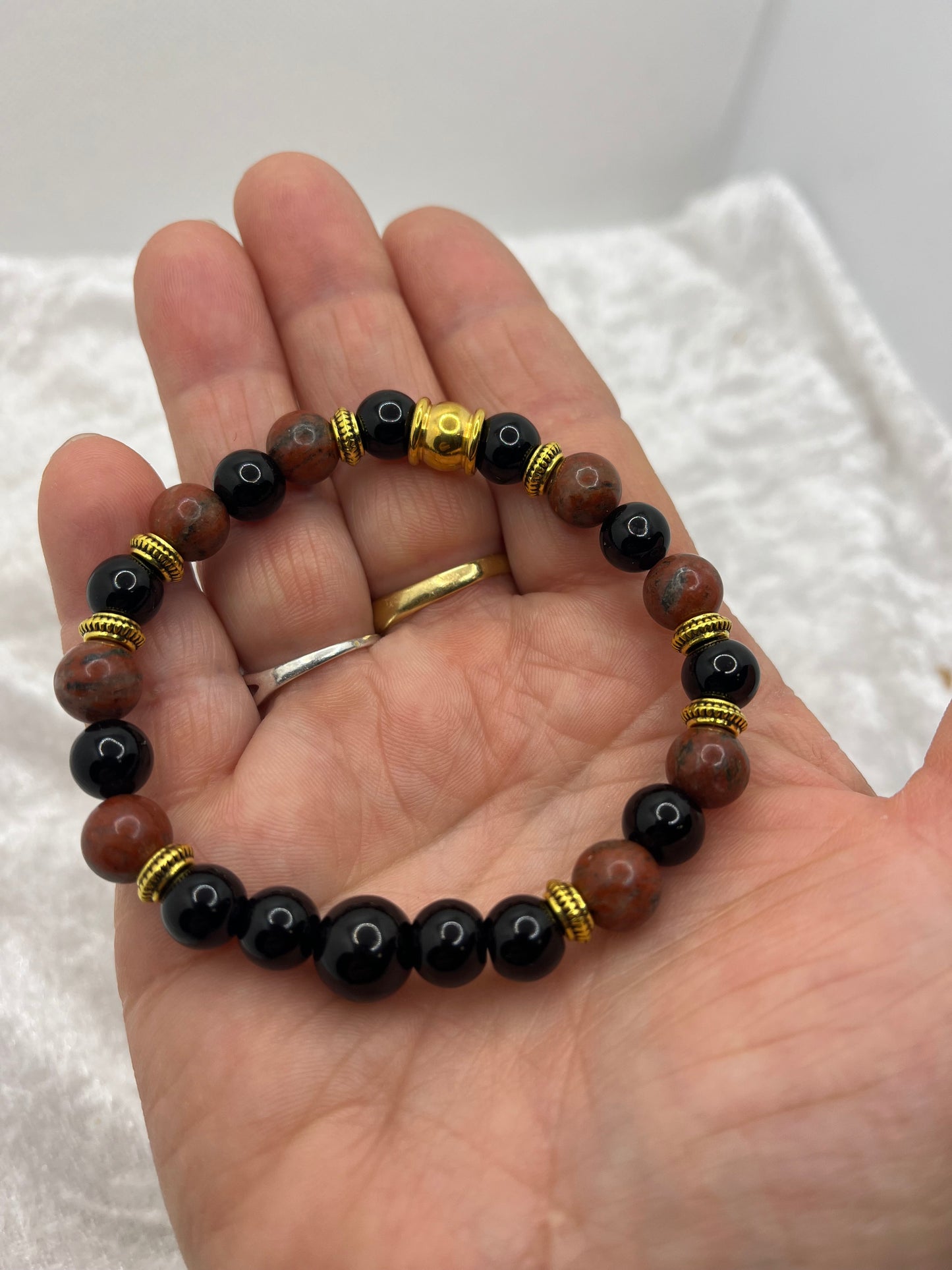 Bracelets Pierres Naturelles "Force, courage, protection et Ancrage" - Jaspe Rouge et Onyx - Fait Main