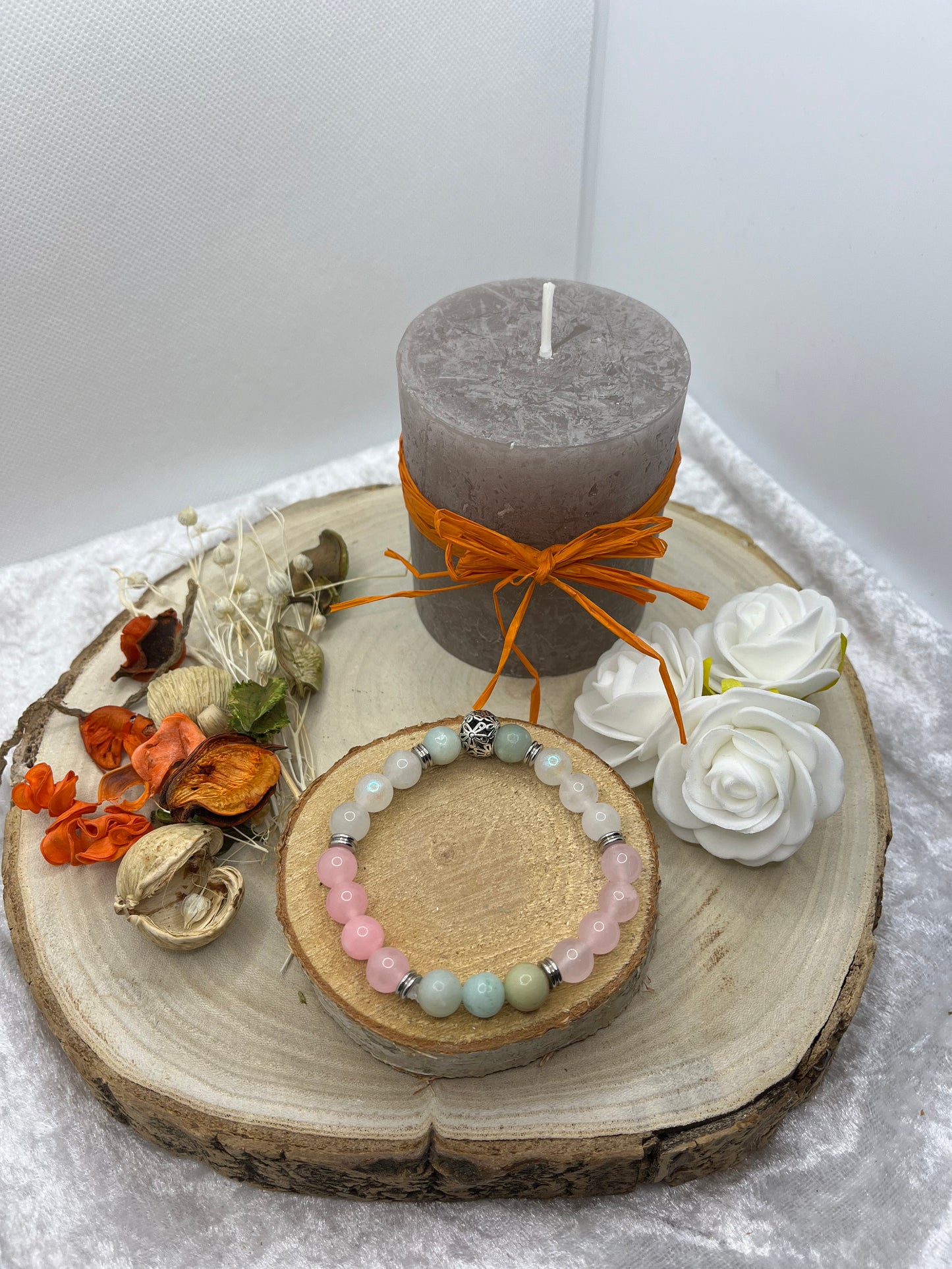 Bracelet Pierres Naturelles d'Amour et Tendresse - Amazonite, Quartz rose et Pierre de Lune - Fait Main