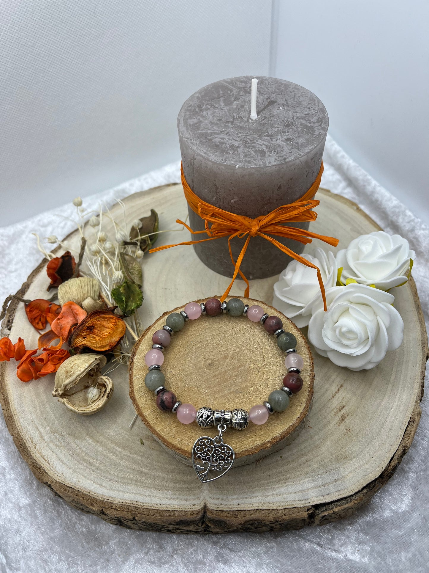 Bracelet Pierres Naturelles Triple énergie "Amour" -  Quartz Rose, Labradorite, Rhodonite - Fait Main