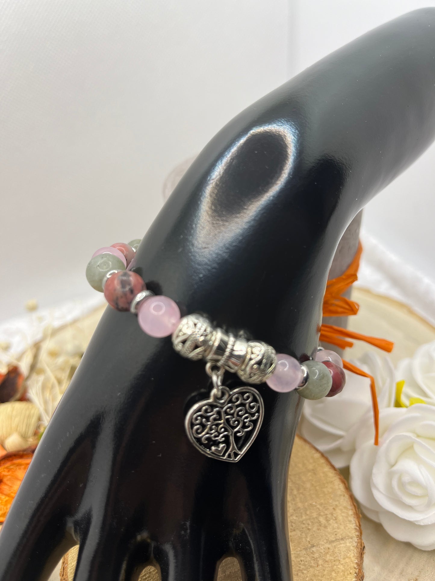 Bracelet Pierres Naturelles Triple énergie "Amour" -  Quartz Rose, Labradorite, Rhodonite - Fait Main