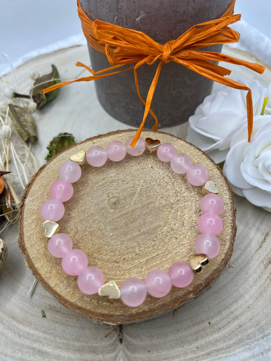 Bracelet Pierres Naturelles "Amour" Quartz Rose - Fait Main