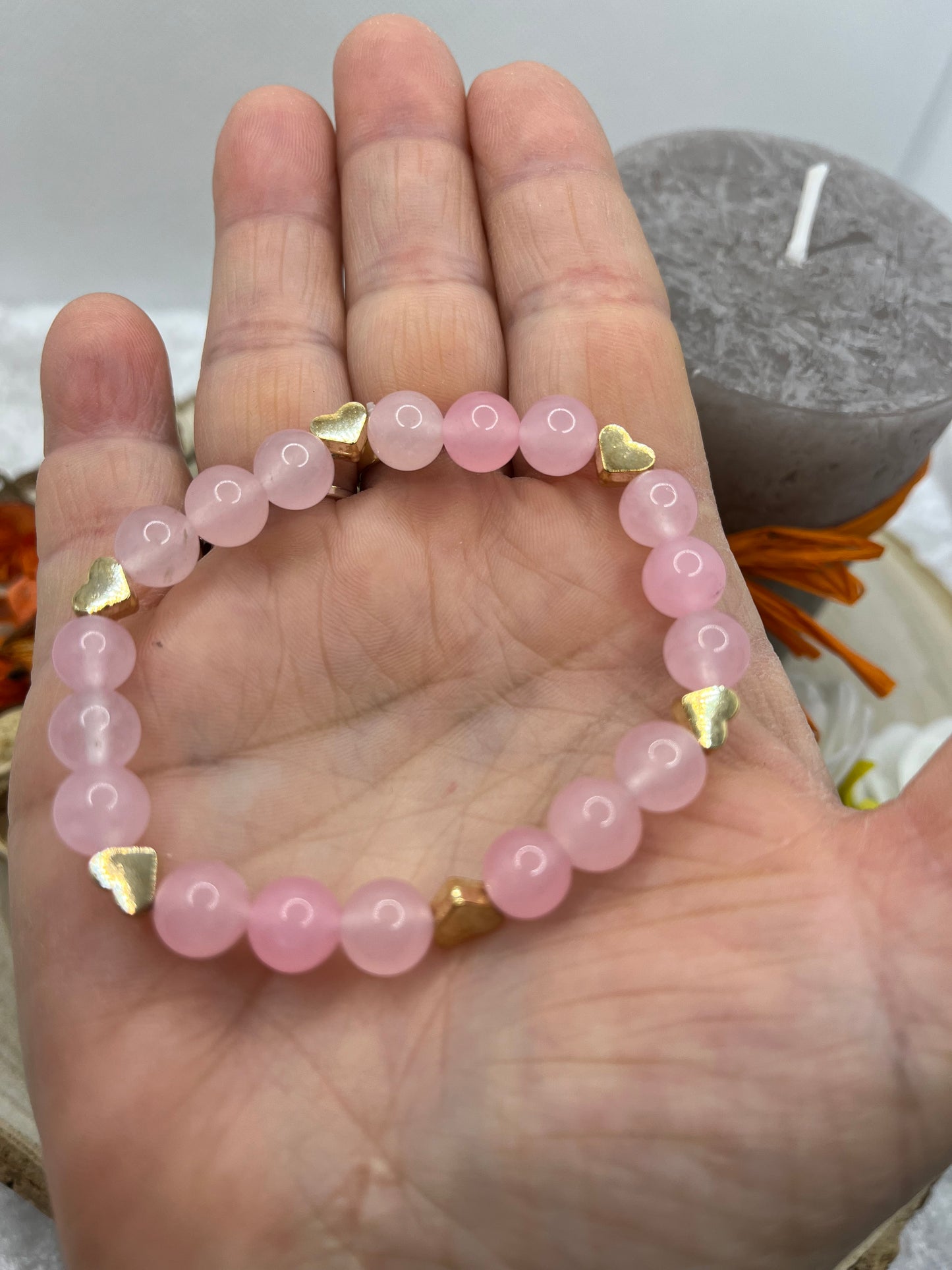 Bracelet Pierres Naturelles "Amour" Quartz Rose - Fait Main