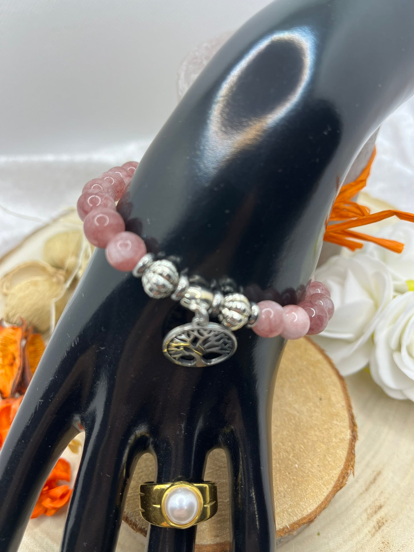 Bracelet Pierres Naturelles - Lépidolite - Orné d'un pendentif Arbre de vie